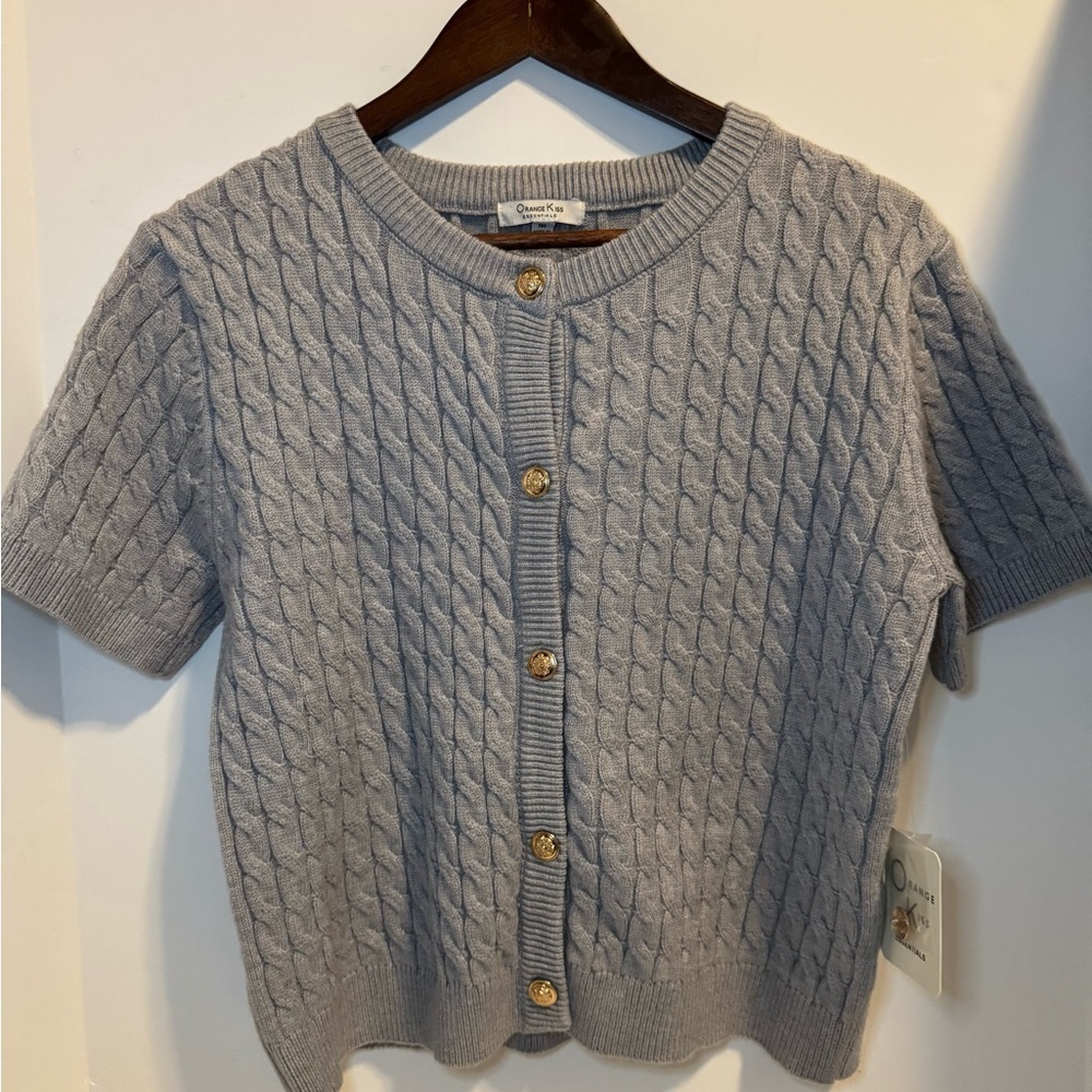orange kiss cable knit short sleeve cardigan medium